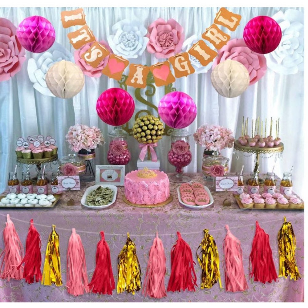It's a Girl baby shower decorations kit pink gold